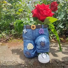 美式乡村园林艺术牛仔裤庭院装饰花盆植物树脂工艺品摆件