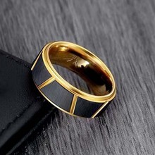 欧美跨境 时尚钛钢戒指 高级感黑金双色帅气男士戒指环批发
