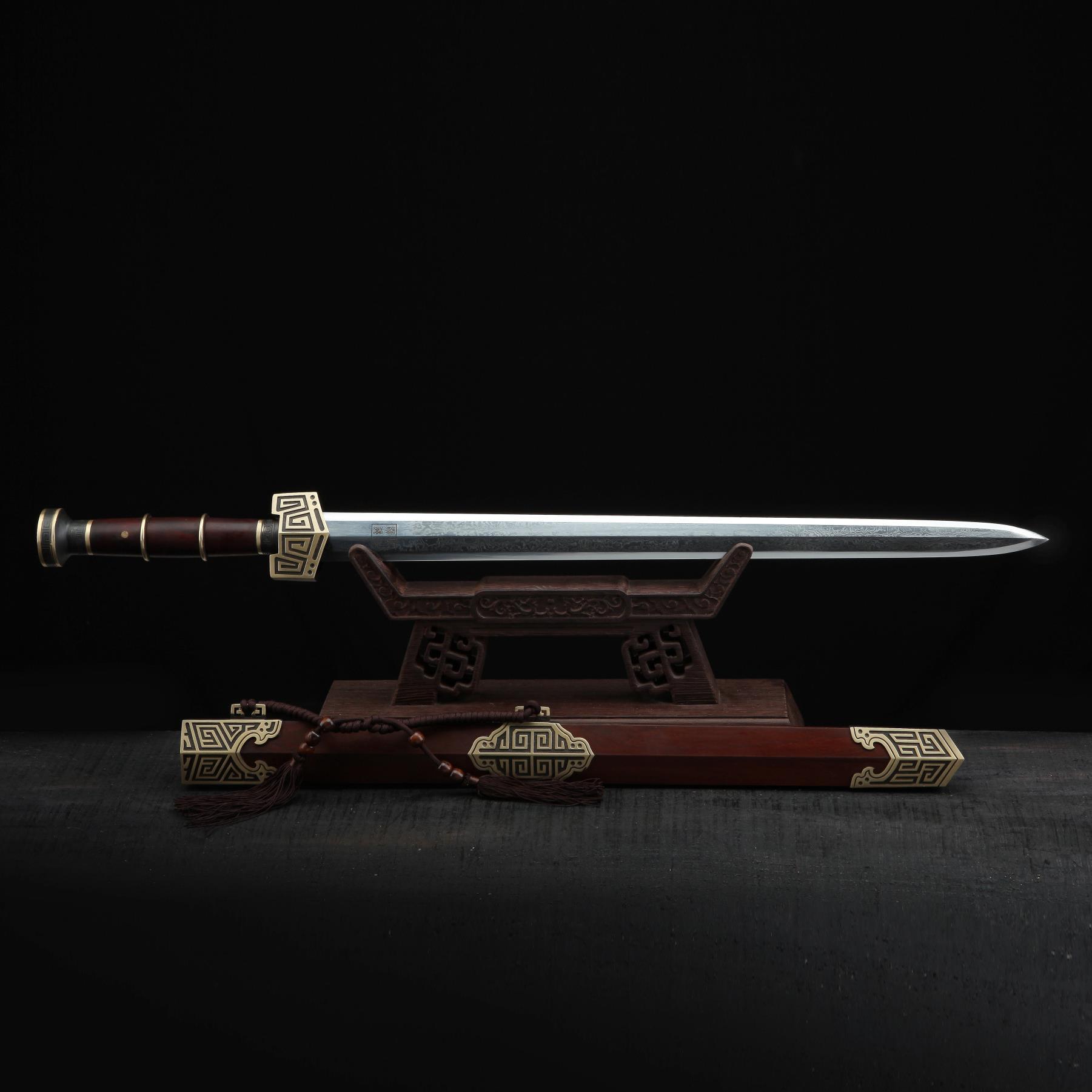 龙泉华影刀剑花纹钢八面春秋汉剑手工锻打影视宝剑冷兵器未开刃