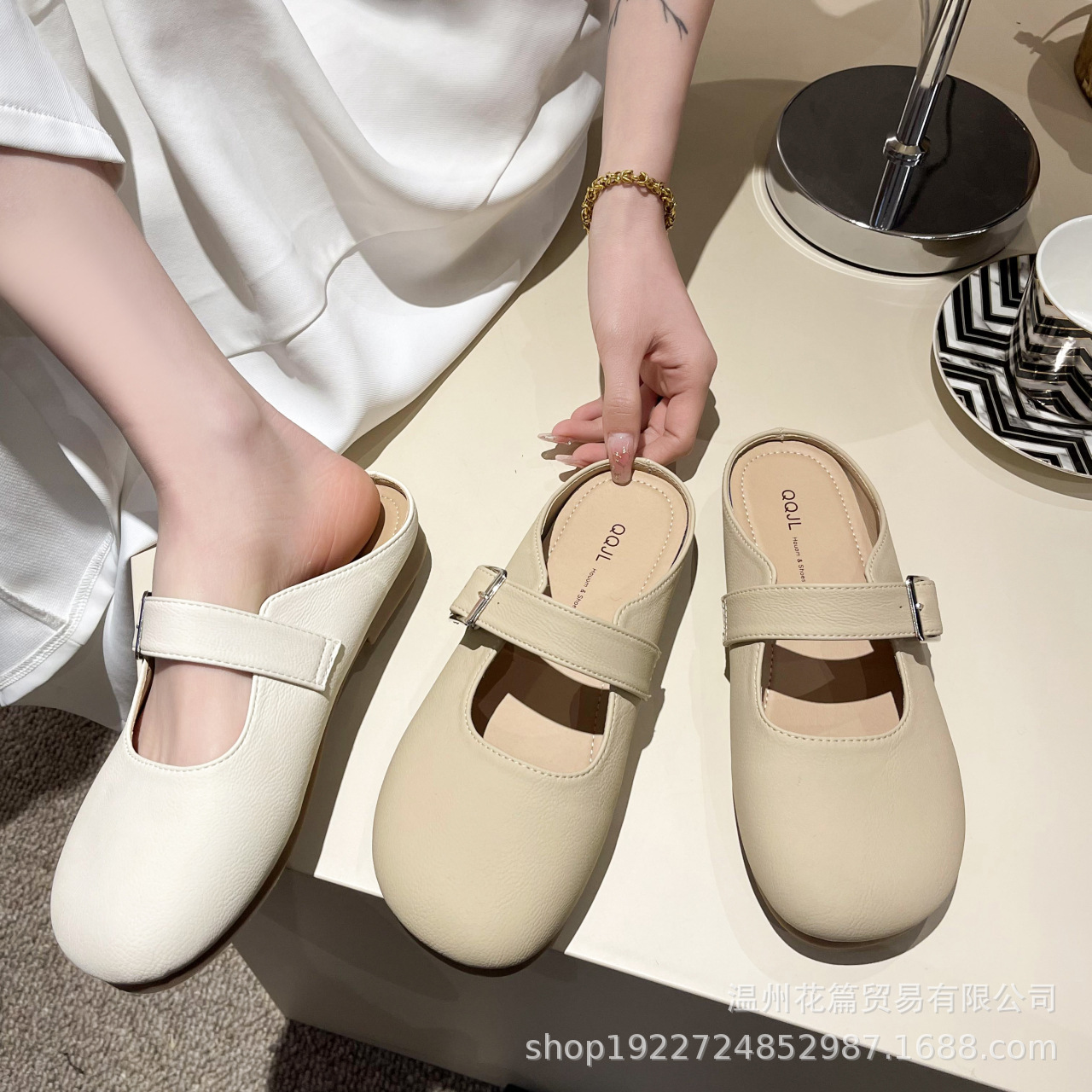 Closed Toe Half Slippers Women's Shoes 2023 New Korean Style Outer Wear Flat Slip-on Slippers Casual Back Open Shoes