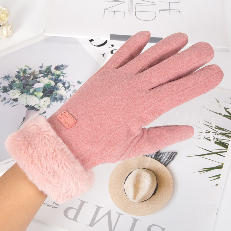 De Velvet Gloves Women's Warm Gloves Winter Fleece-lined Thickened Touch Screen Gloves Cute Fashion Korean Style Wool Mouth Gloves