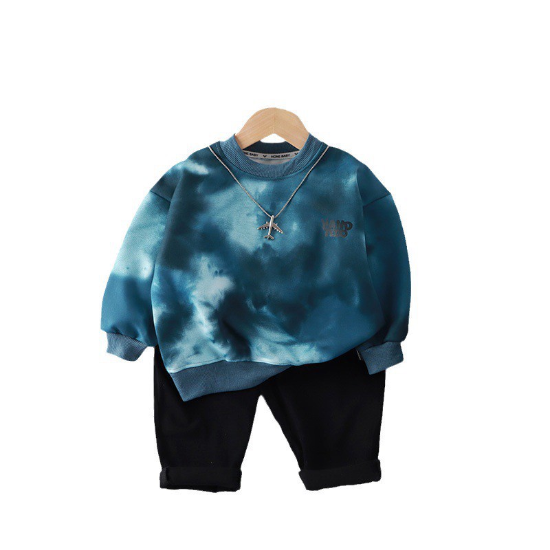 2023新款秋冬男女童打底衫长袖童装儿童扎染t恤批发女童圆领卫衣