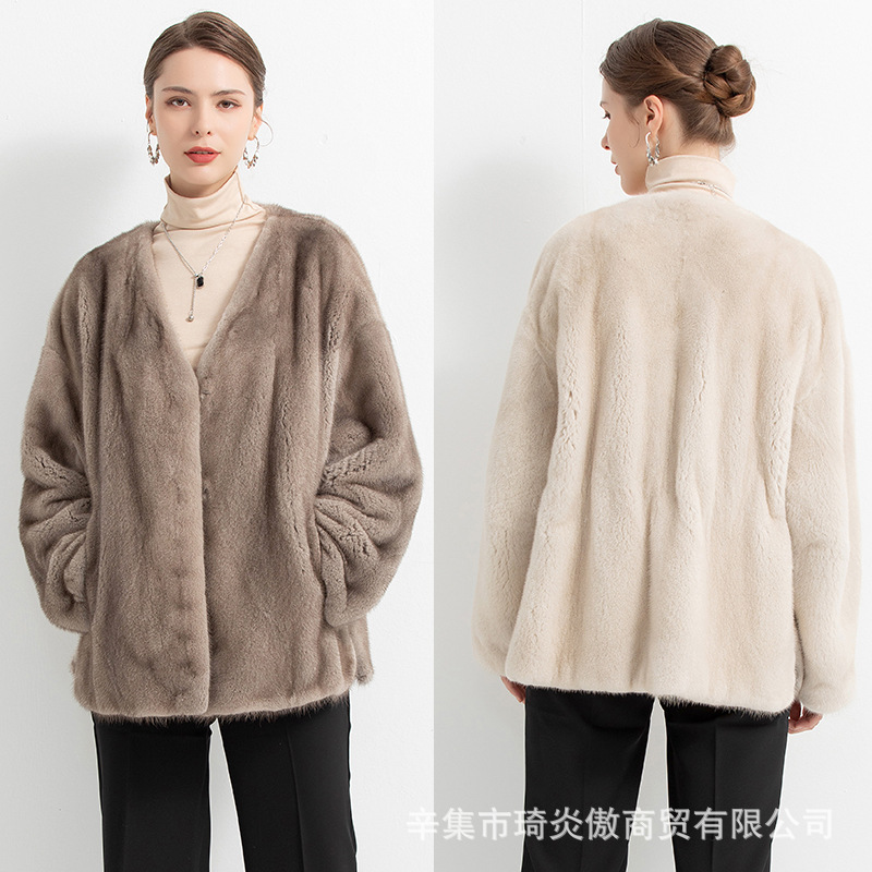 显瘦小个子简约2023冬新款进口水貂毛皮大衣女整貂皮草短款年轻款