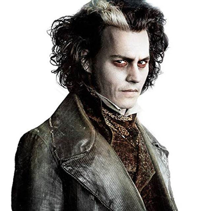 外贸欧美理发师陶德白色挑黑色短卷发万圣节舞会cosplay道具假发