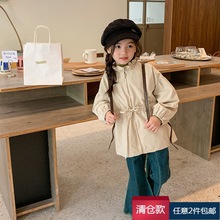 【清仓款】儿童韩版气质大衣秋女童洋气甜美收腰花边领风衣外套