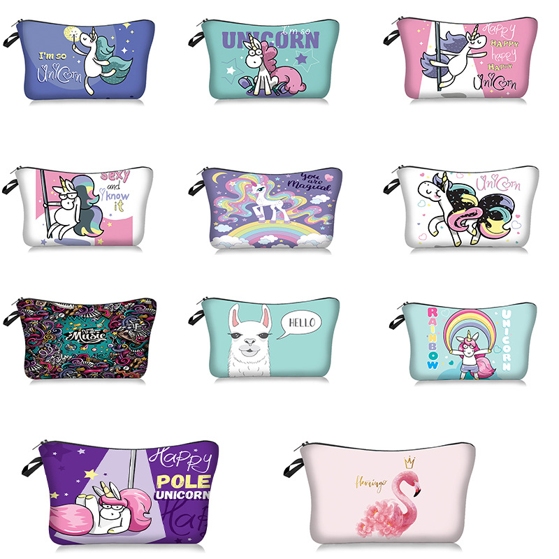 Foreign Trade New Cartoon Unicorn Alpaca Series Cosmetic Bag Handheld Storage Wash Bag Lazy Portable