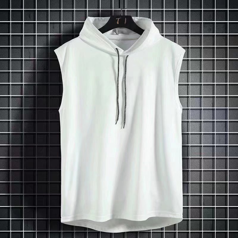 Hooded Vest Men's Summer New Hong Kong Style Street Solid Color Hooded Sleeveless T-shirt Thin Vest Personality Fashion Top