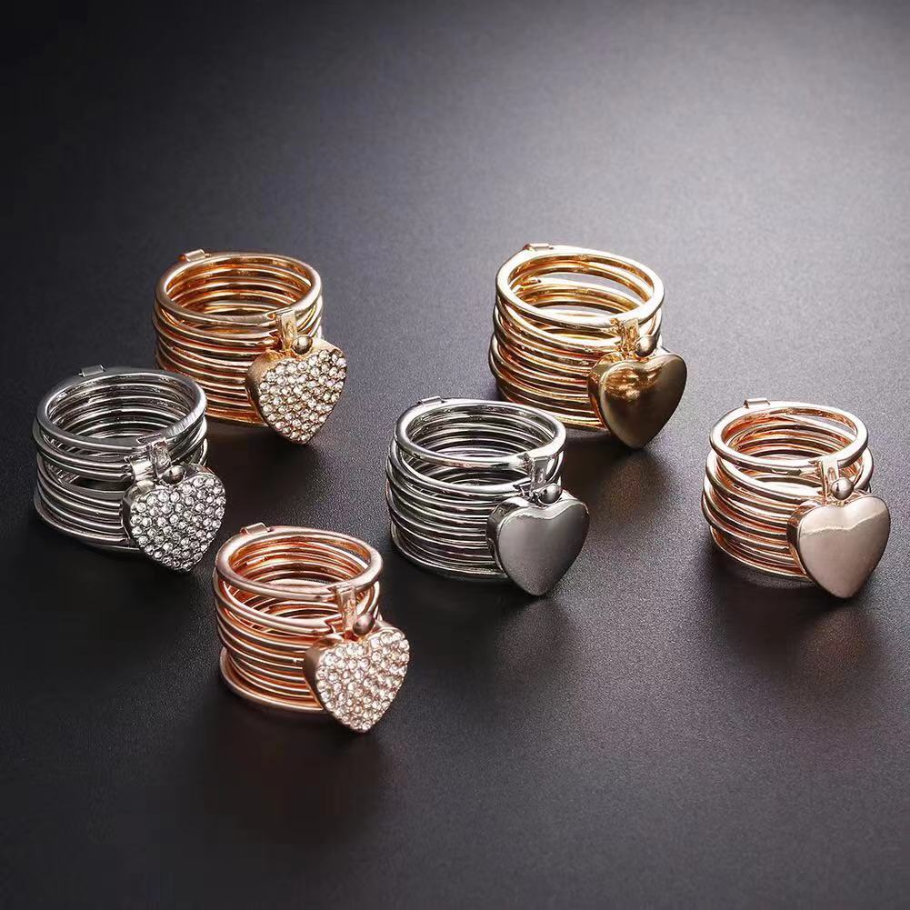 厂家直销 网红抖音爆款点钻爱心伸缩戒指 可做手链 魔戒 四叶草