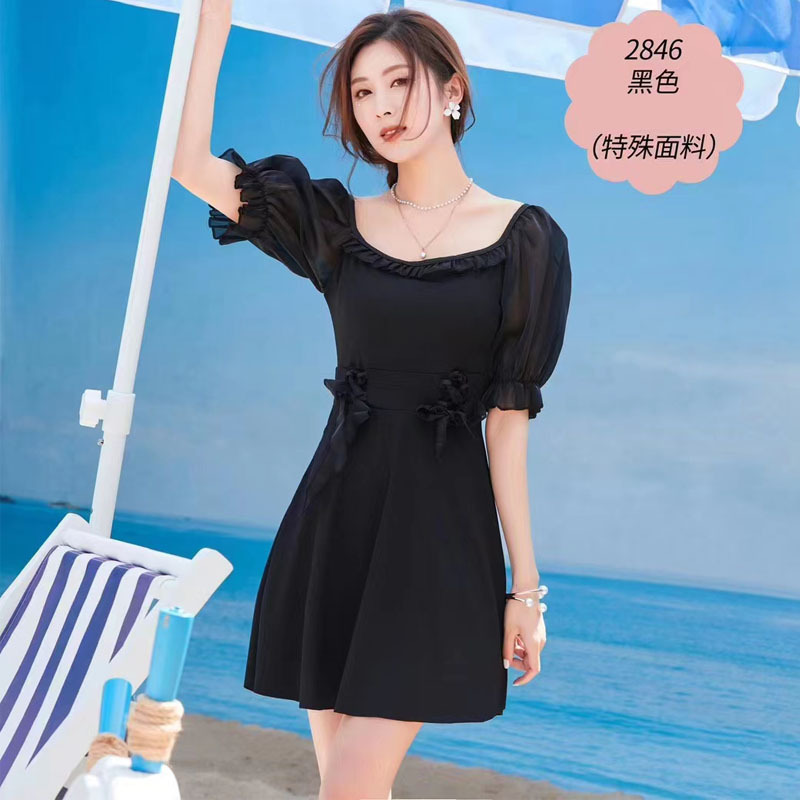 爆款特殊面料女士泳衣 显瘦裙式泳装保守学生 分体泳衣女两件套装