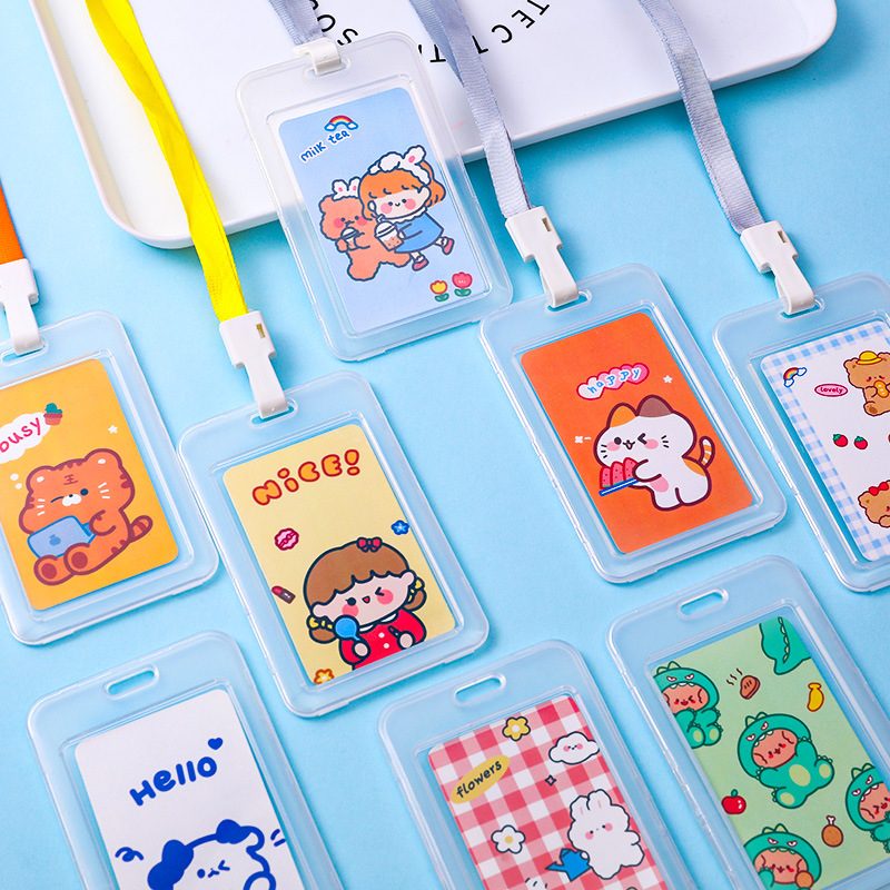 卡通透明卡套 学生ins少女心校园饭卡证件套胸牌门禁带挂绳保护套