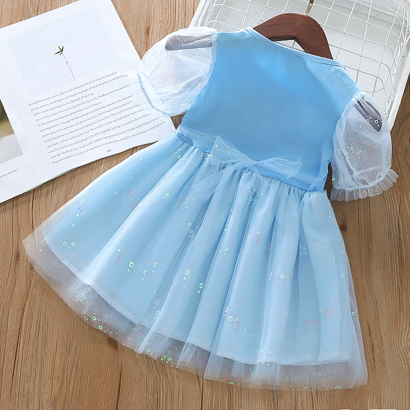 Girls Summer New 2023 Fashionable Sweet Short Sleeve Dress Little Girl Summer Cartoon Princess Mesh Skirt