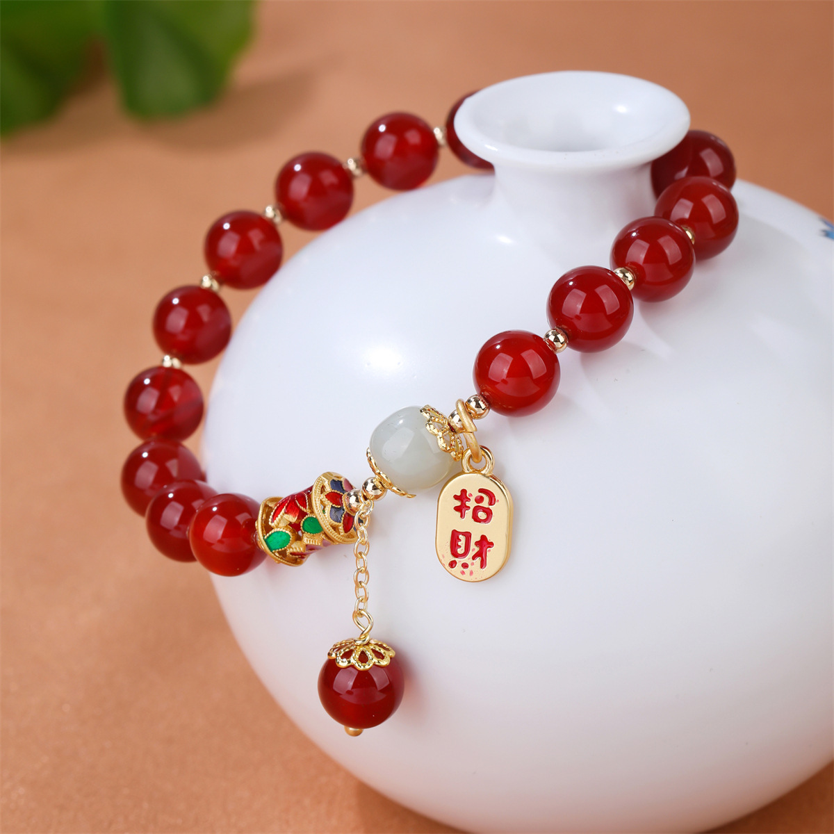 Natural Red Agate Bracelet for Women Wholesale Red Agate Single Circle Bracelet Color Retaining Copper Accessories Red Agate Fashion Drip