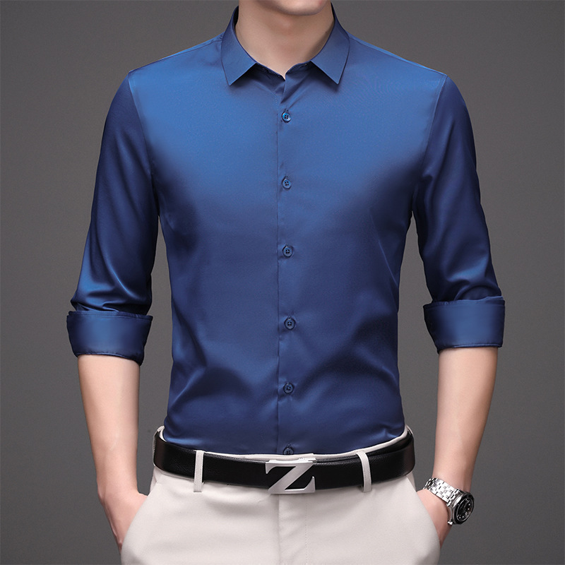 Solid Color Shirt Men's Non-Ironing Stretch Breathable Business Casual Korean Style Slim Fit Shirt Business Wear White Shirt Men's Long Sleeve