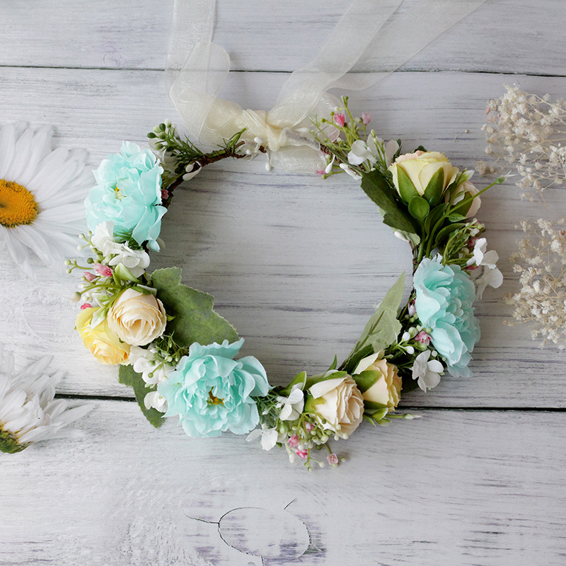 欧美复古新娘花环头饰仿真花朵缠花发带汉服自拍婚礼写真头花环女