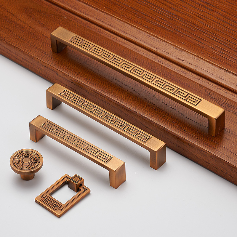 新中式柜门拉手仿古橱柜柜子橱门实心青古铜把手衣柜抽屉复古拉环