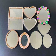 DIY爱心镜子手机饰品配件 镶钻珍珠花镜片手机美容材料