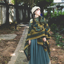高级绿色民族风披肩适合拍照西藏云南丽江羊绒披肩女性保暖外搭