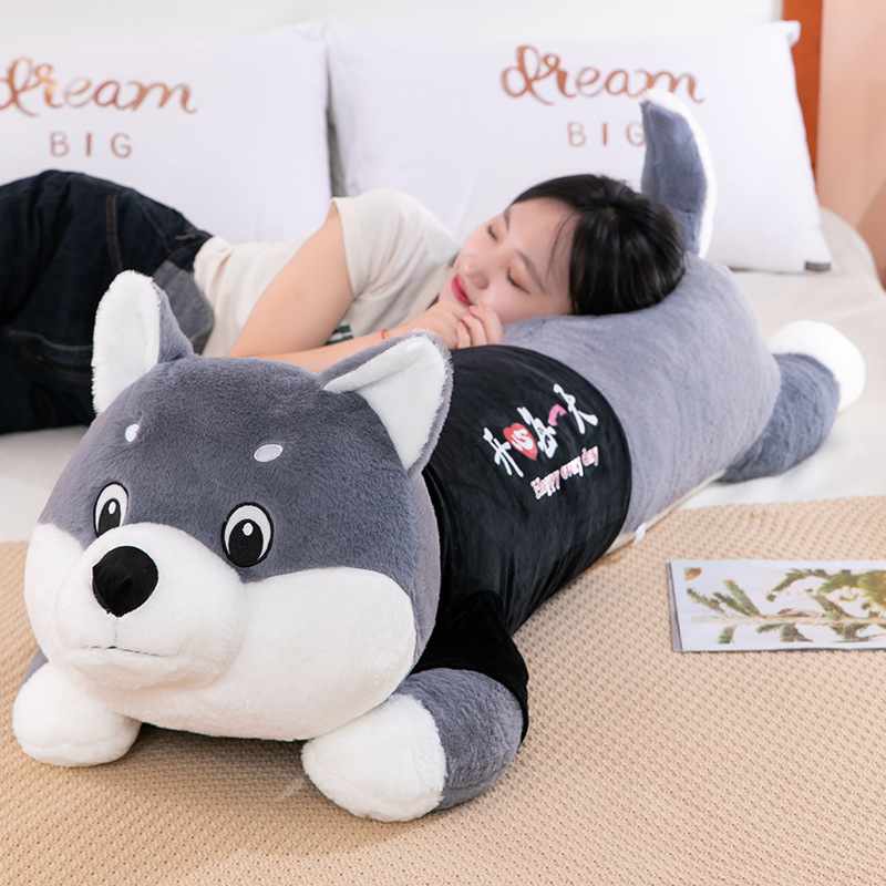 Long Hair Husky Doll Shiba Inu Dog Long Sleeping Pillow Cartoon Plush Toy Gift Clothes Detachable