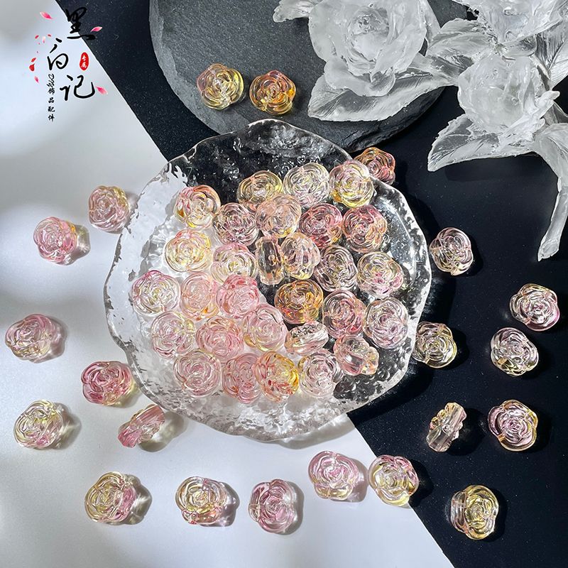 100 Pcs 12mm Colored Glaze Rose Glass Beads Horizontal Hole Diy Handmade Beaded Bracelet/Necklace Ingredients