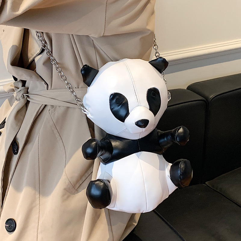 可爱撞色包包2022新款春夏链条卡通熊猫包时尚网红百搭ins斜挎包