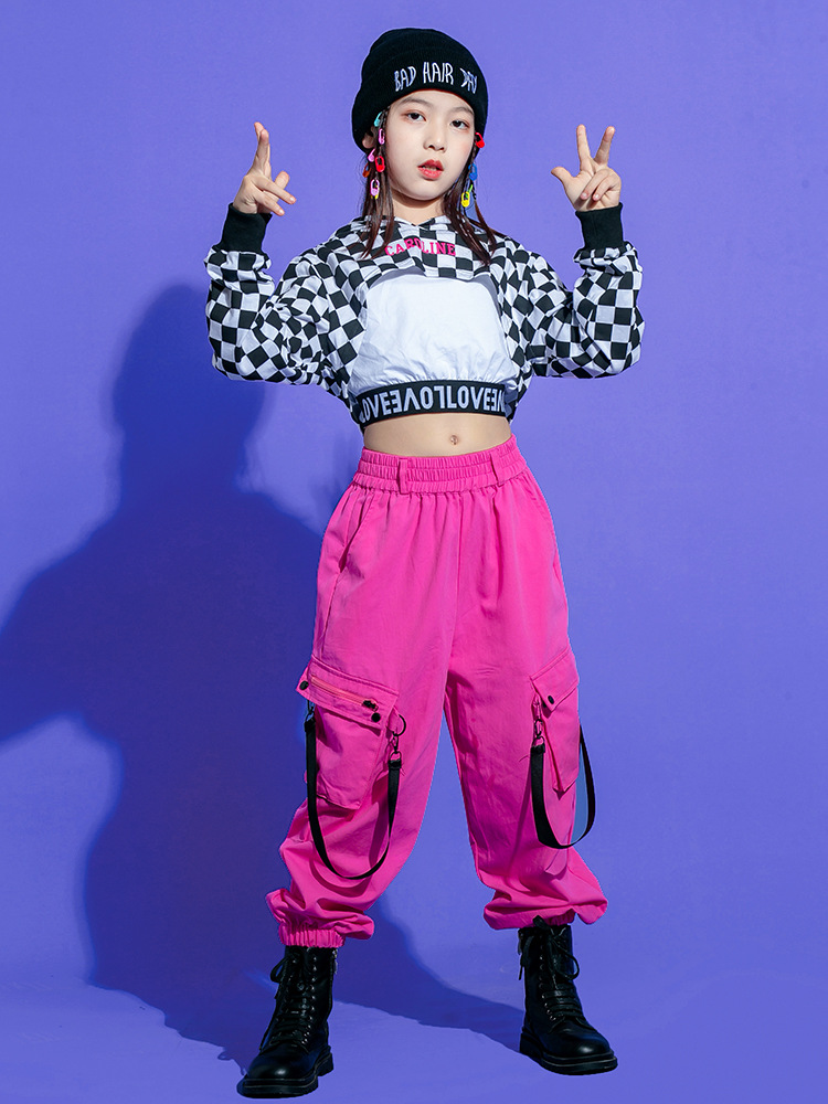 街舞儿童潮服女童爵士舞演出服女孩架子鼓jazz露肚脐嘻哈套装