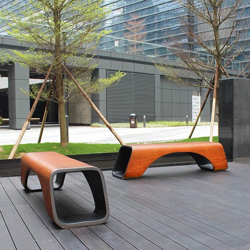 玻璃钢木纹座椅商场休闲椅设计户外写字楼商业广场公共区休息坐凳