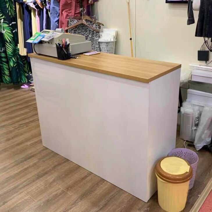 简约新款收银台收款店铺实木小吧台桌前台接待现代服装店小型柜台