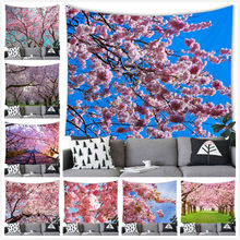 盛开的樱花树风景跨境货源工厂磨毛布挂毯壁挂挂画来图G043