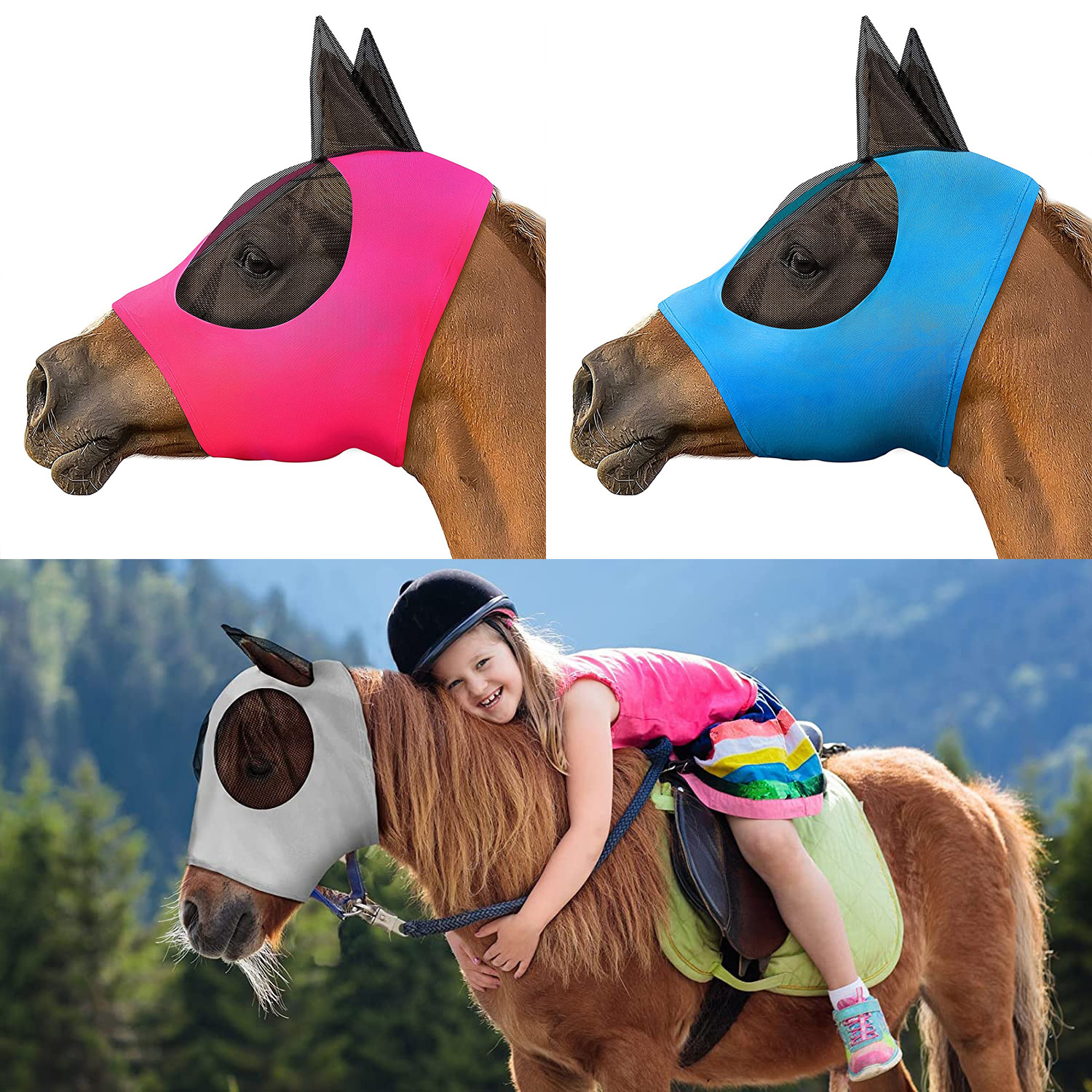 马术用品马面罩 马脸防护面罩 透气弹力马用防蚊防虫面罩马具头套