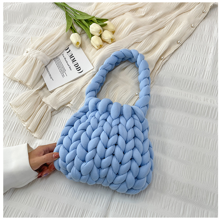 INS Hand-Woven Bag DIY Material Package Homemade Thick Woolen Yarn Bag Ice Island Line Bag Underarm Bag Shoulder Bag Homemade Fashion