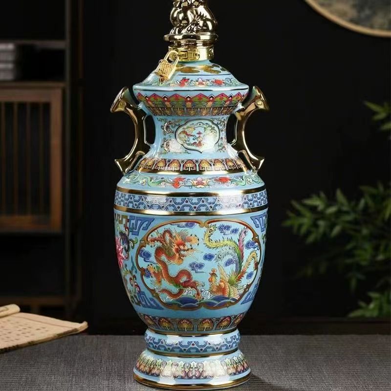 空瓶5斤双耳金玉满堂景德镇陶瓷酒瓶酒壶酒罐密封摆件装饰-阿里巴巴