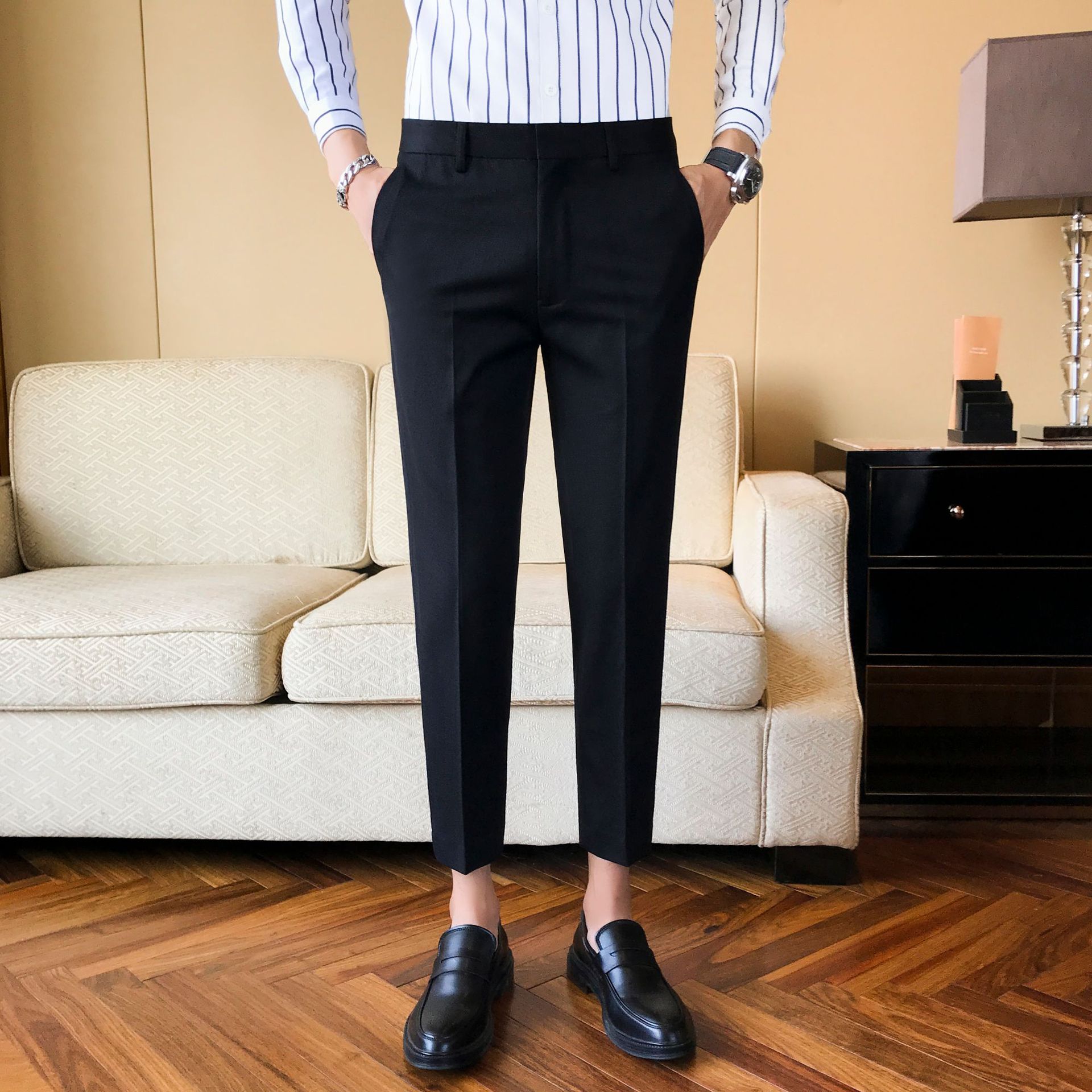 春秋款直筒休闲裤男宽松长裤冰丝男裤锥形裤潮流百搭裤子一件代发