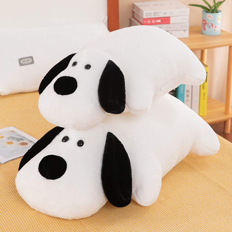 Cute Black and White Lying Dog Throw Pillow Plush Toy Girls' Bed Sleeping Companion Doll Girlfriends Birthday Gift Wholesale