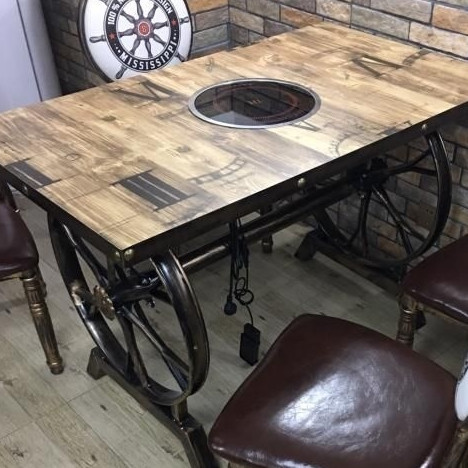 火锅桌子电磁炉一体商用串串烙锅火锅店餐桌烤肉烧烤桌椅组合