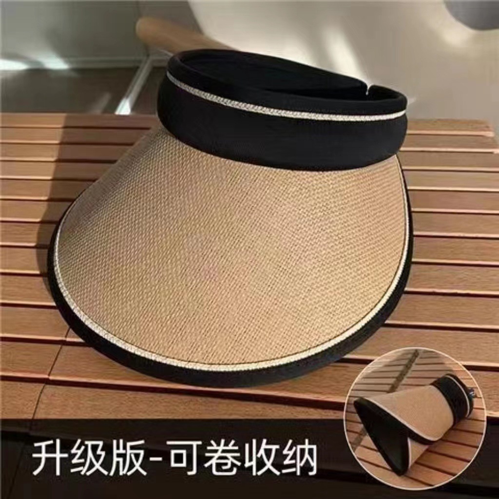 Japanese Uv Sun Protection Hat Women's Big Brim Foldable Face Covering Cycling Anti-Blowing Air Top Vinyl Straw Hat