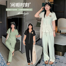 新中式休闲运动套装夏季新款大码女装短袖外套直筒裤两件套240327