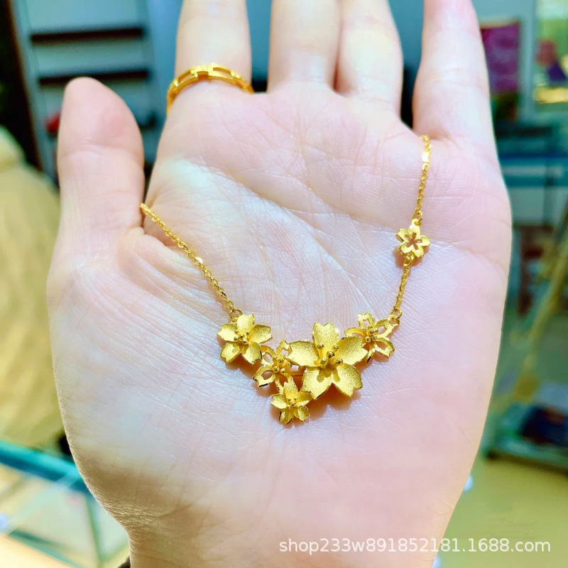 Vietnam Placer Gold Sansheng Flower Necklace Pendant for Women Flower and Moon GOODCARE Peony Flower Set Chain Gold Plated Wedding Jewelry for Women