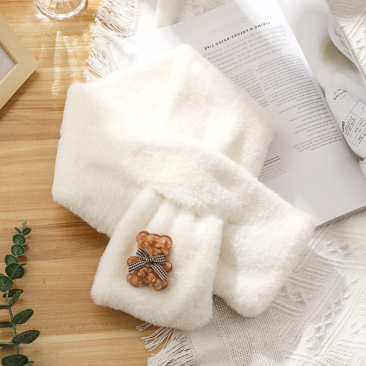 Autumn and Winter Thermal and Windproof Furry Scarf New Scarf Bow Bear Cute Common Style All-Match Scarf