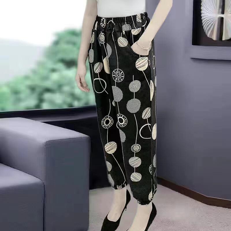 棉麻休闲裤中老年人九分裤宽松大码妈妈灯笼裤女士防蚊裤夏季薄款