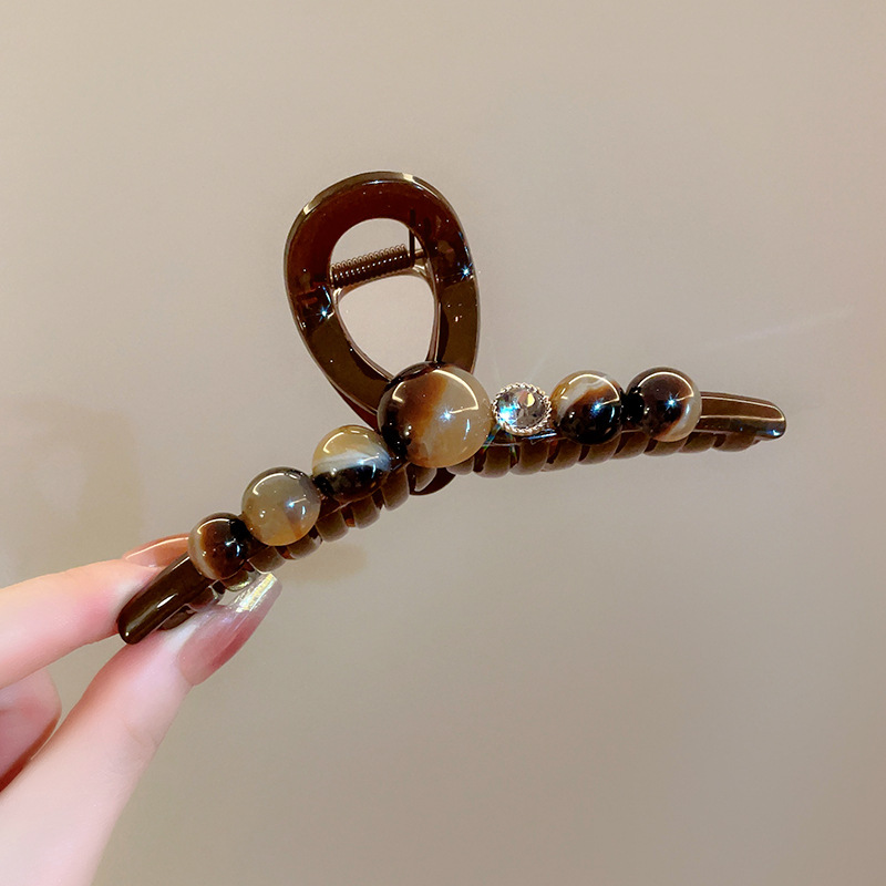 闪钻珍珠大号抓夹高级感发夹女夏后脑勺盘发鲨鱼夹子网红发卡头饰