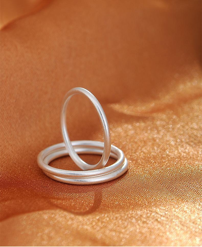 素圈戒指女999纯银三生三世尾戒食指情侣对戒男小指简约古法戒指