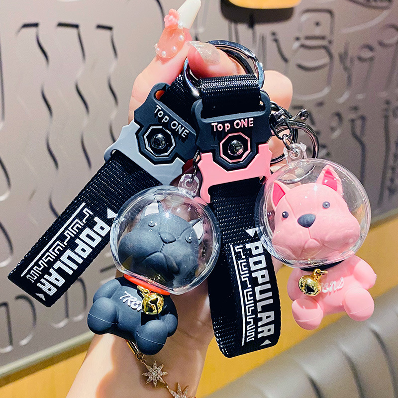 Creative Space Method Dog Fighting Cartoon Fashionable Car Key Ring Schoolbag Pendant a Pair of Exquisite Small Gifts Wholesale