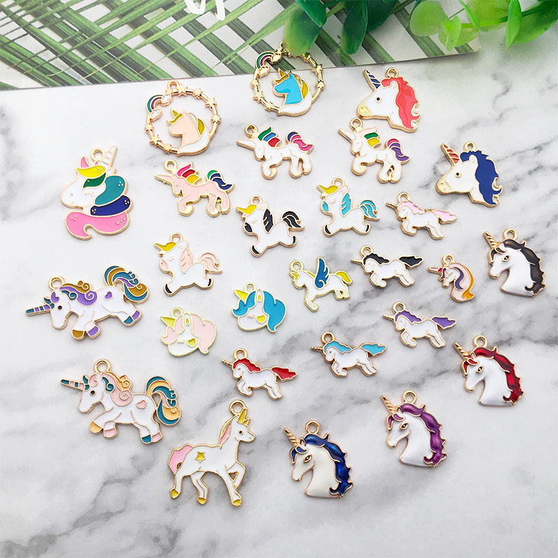 1 Oil Dripping Unicorn Alloy Pendant Strap Ear Studs Hanger DIY Accessories Handmade Earrings Ear Clip Ear Rings