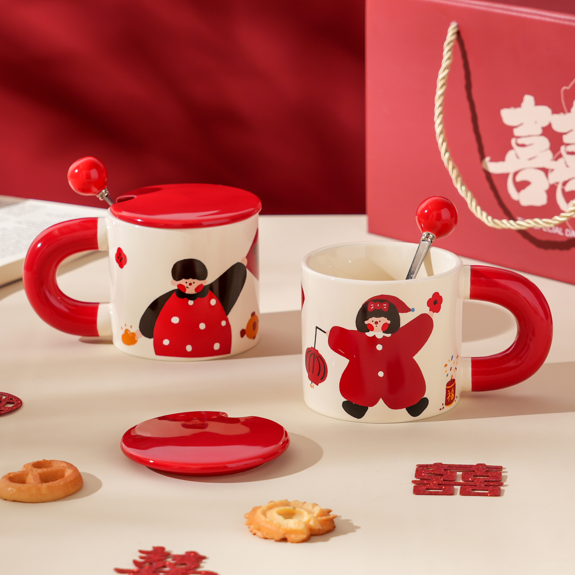 创意送闺蜜朋友马克杯新婚礼物杯子一对情侣水杯结婚礼物喜字对杯