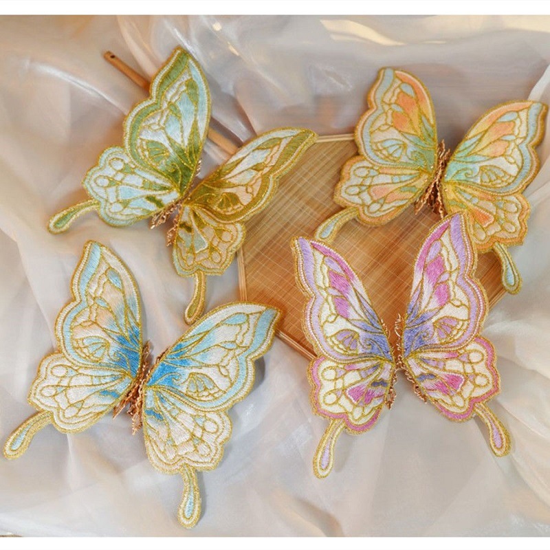 金玉蝶原创双面刺绣汉服配饰梦幻蝴蝶发夹古风对夹头饰发饰发卡女