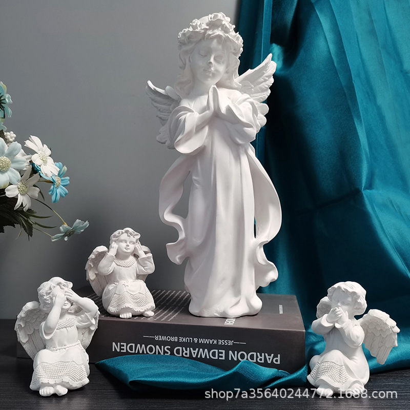跨境西式北欧复古天使艺术品雕塑家居饰品石膏雕像工艺品摆件少女