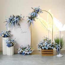 蓝色花艺布置套装假花卉摆件婚庆活动照区装饰花排挂壁路引柱花