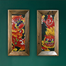 景德镇创意手绘舞狮陶瓷挂画 国潮风客厅沙发背景墙装饰画瓷板画