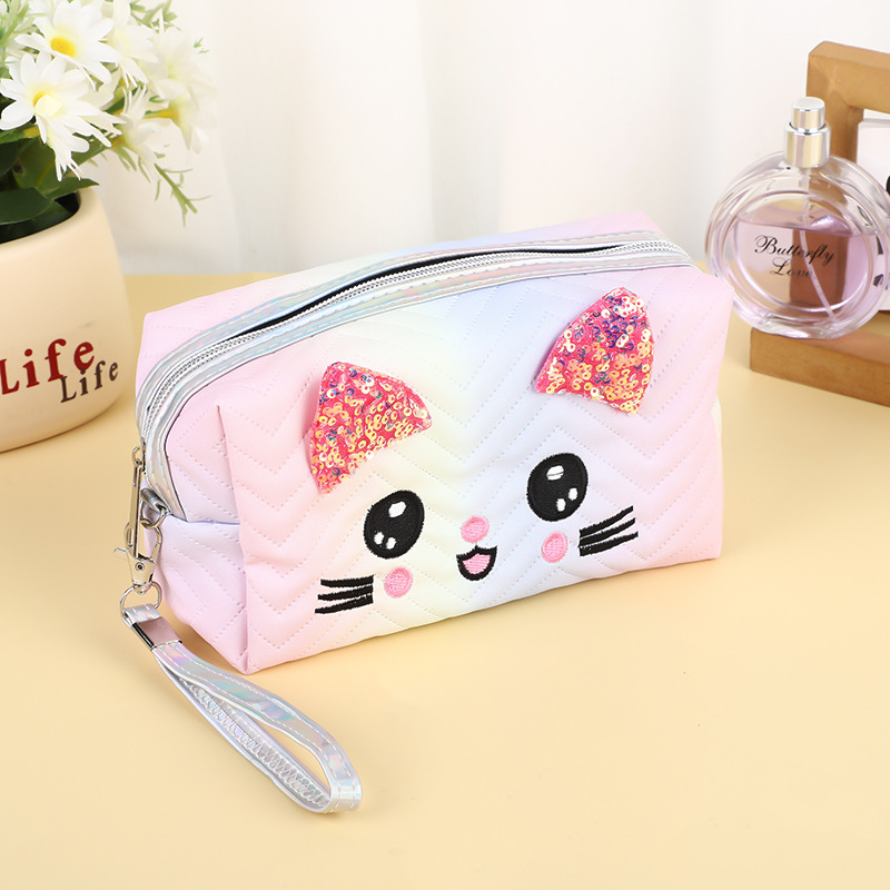 New Gradient Cat Cosmetic Bag Large Capacity Portable Travel Cosmetics Storage Bag Octagonal Handbag Wash Bag