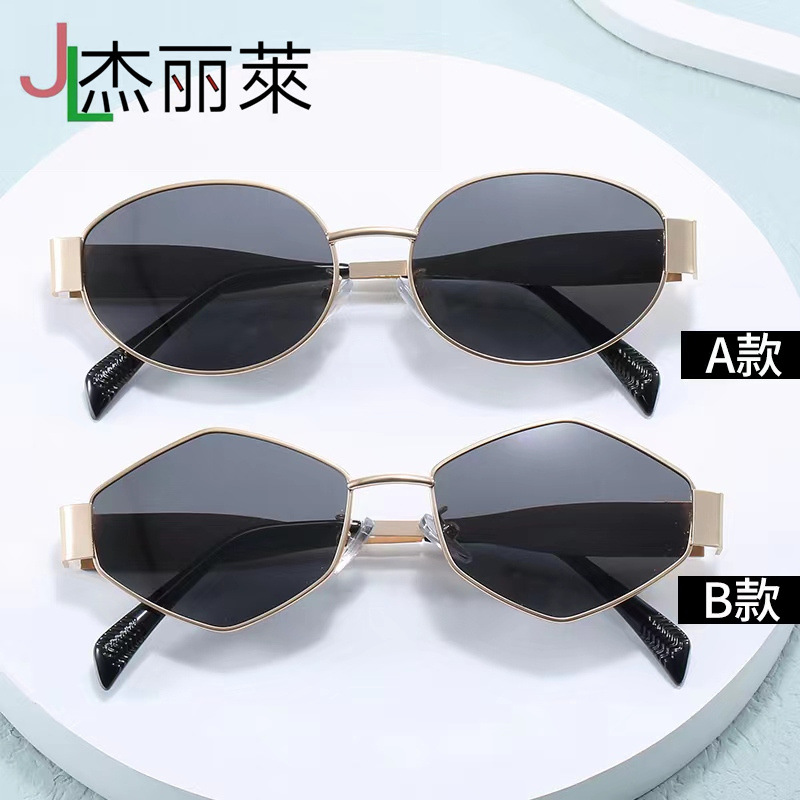 Junlai New Polarized Glasses Oval Personality Metal Sunglasses 4235 Fashionable Retro Diamond Sunglasses